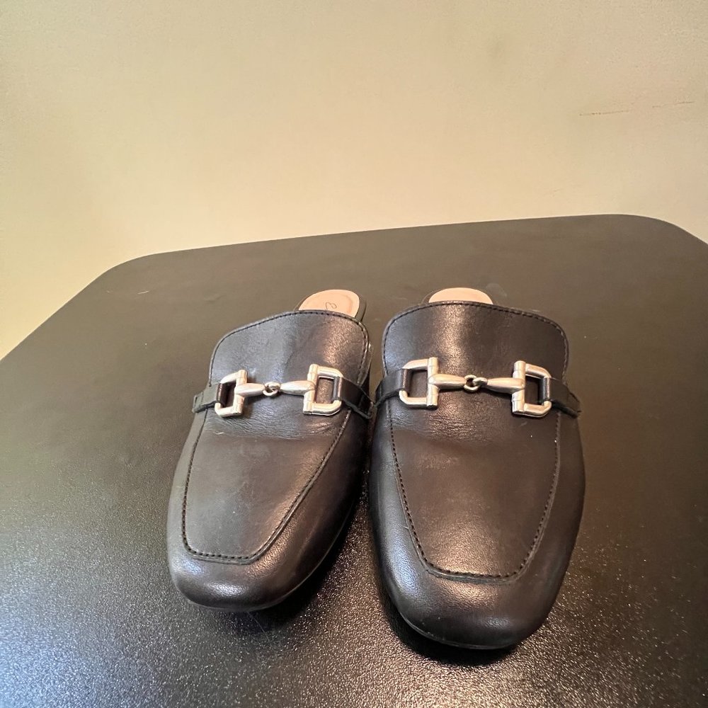 ENZO TESOTI Size Eur 38 BLACK LEATHER HORSEBIT PRINCETOWN SLIDES MULES LOAFERS